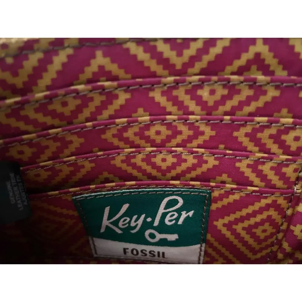 FOSSIL Key-Per Colorful Wristlet w/Leather Trim